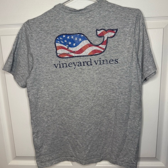 Vineyard Vines Kids Heather Gray Short Sleeve Tee Size Large 16 Patriotic GUC - Picture 4 of 5